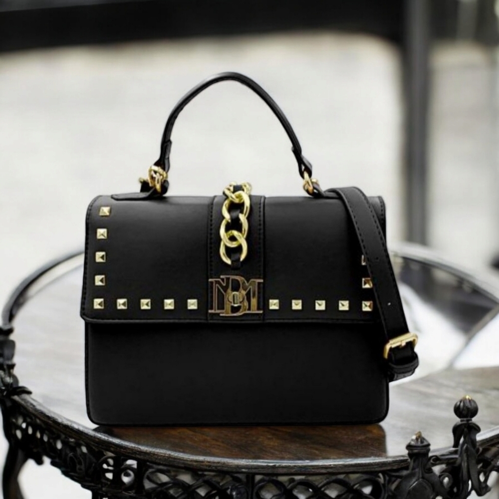 NWT Badgley Mischka Black Chain Studded Crossbody/Handle Purse - Picture 1 of 5